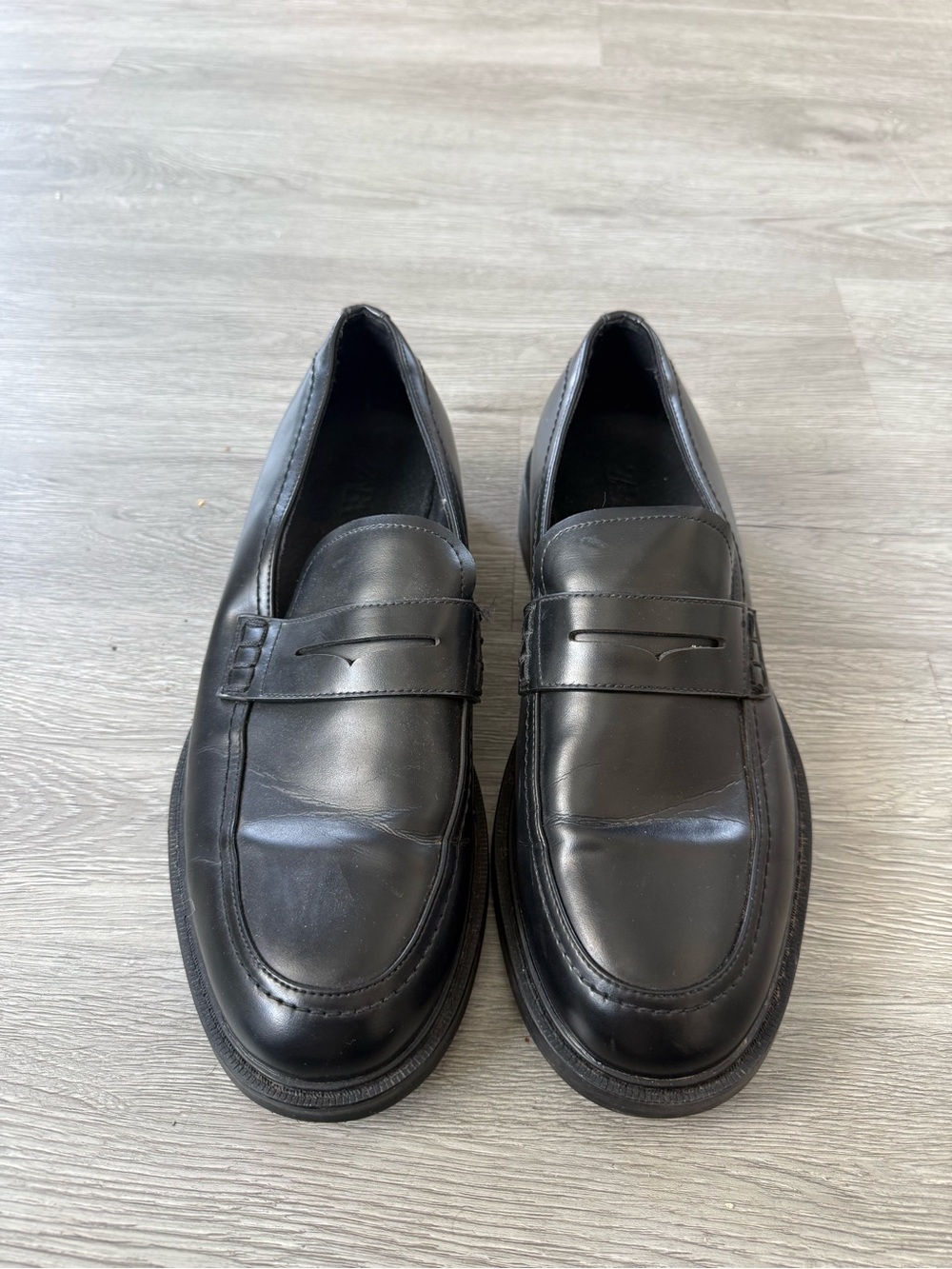 Zara Black Leather Penny Loafers
